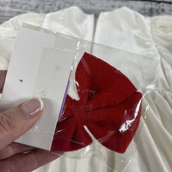 PETITE JR Baby Girl Ivory Velour Dress M 12-24 mths Red Bow Wedding Dedication 4 - Picture 9 of 11